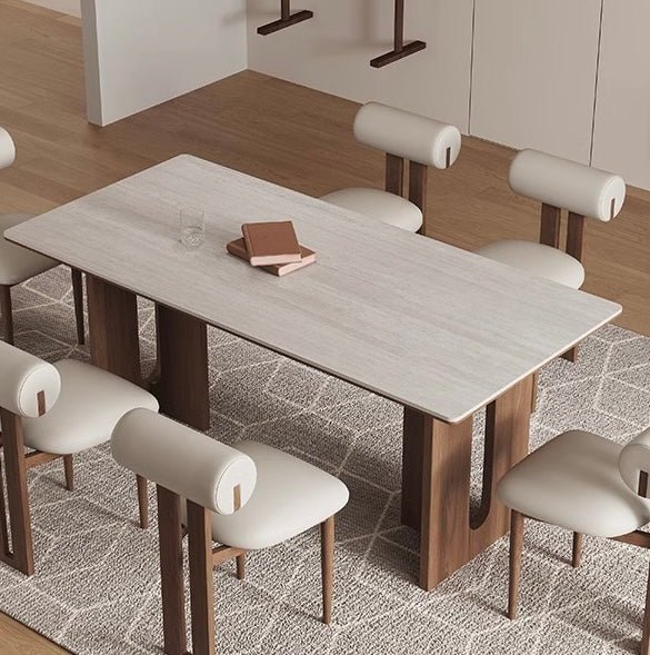 Modern Ceramic Dining Table with Natural Wood Base – Available in 2 Sizes - SHAGHAF HOME