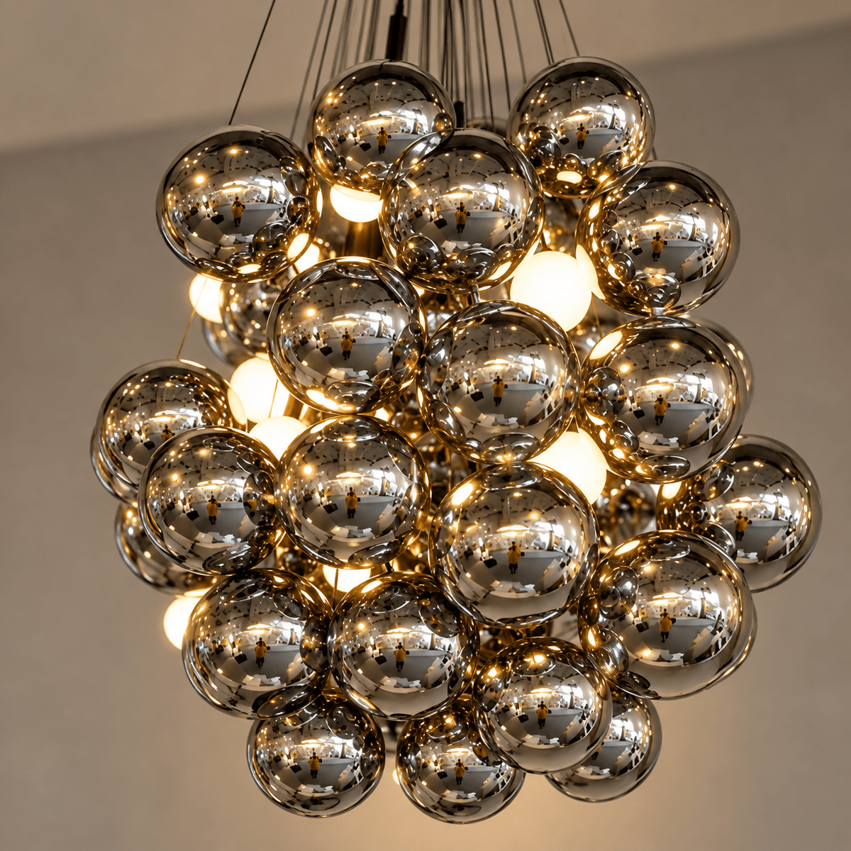 Modern Chrome Bubble Cluster Pendant Light 72 balls – Adjustable Hanging Chandelier - SHAGHAF HOME