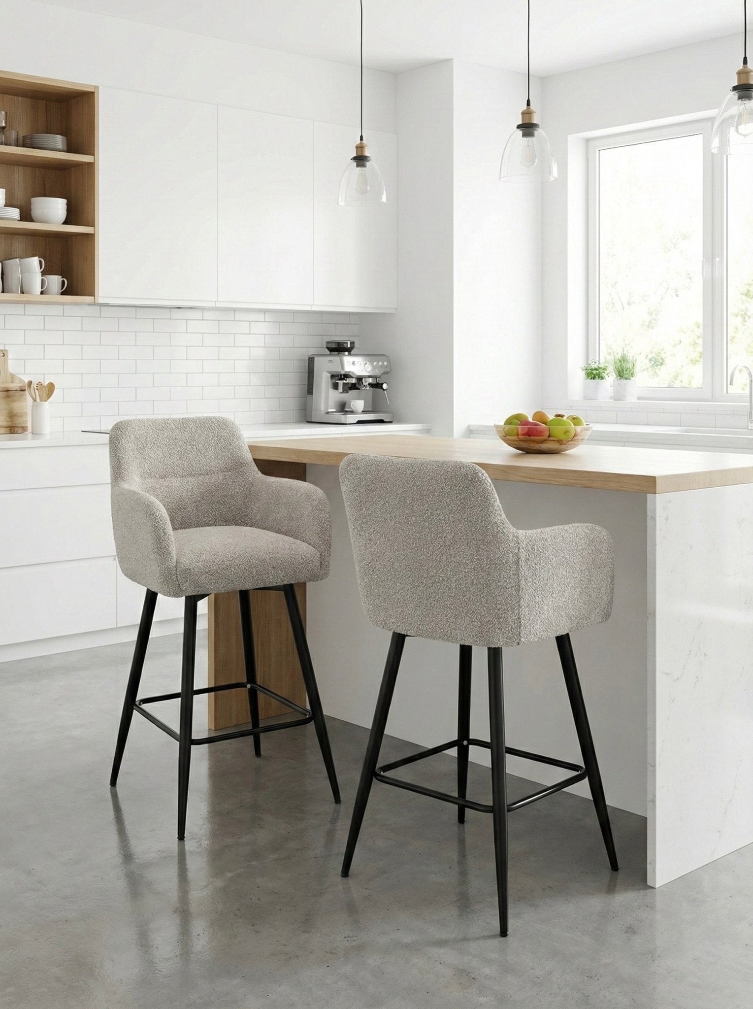 Modern Comfort Bar Stool with Upholstered Backrest and Black Metal Legs - SHAGHAF HOME