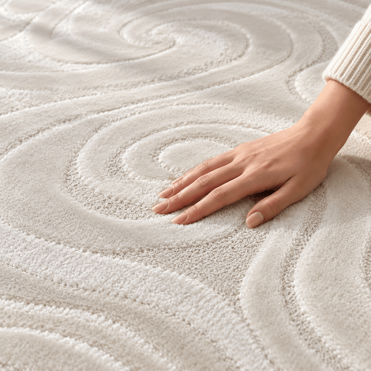 Modern Cream Swirl Rug – Large Textured Area Carpet - SHAGHAF HOME