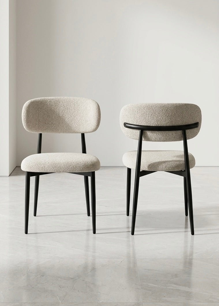 Modern Curved - Back Dining Chair with Metal Base – Light Textured Fabric - SHAGHAF HOME
