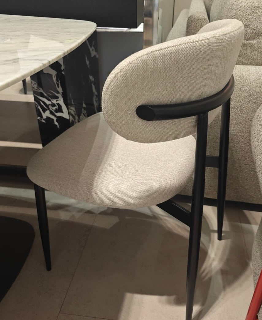 Modern Curved - Back Dining Chair with Metal Base – Light Textured Fabric - SHAGHAF HOME