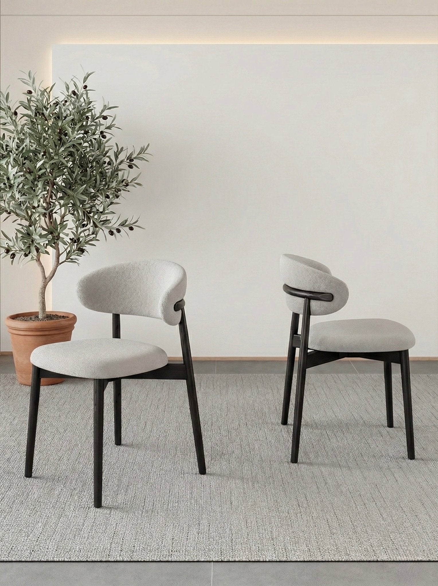 Modern Curved - Back Dining Chair with Metal Base – Light Textured Fabric - SHAGHAF HOME