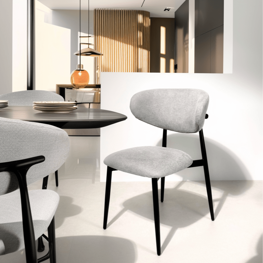 Modern Elegance Grey Dining Chair – Sleek Metal Frame & Fabric Upholstery - SHAGHAF HOME