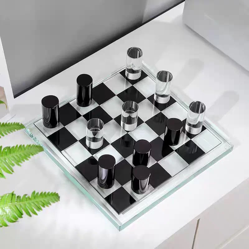 Modern Glass Chess Board Game – Black & Clear | 28 × 28 cm - SHAGHAF HOME