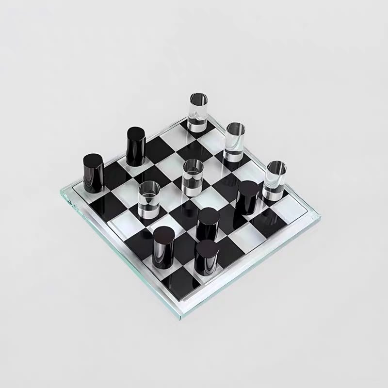 Modern Glass Chess Board Game – Black & Clear | 28 × 28 cm - SHAGHAF HOME