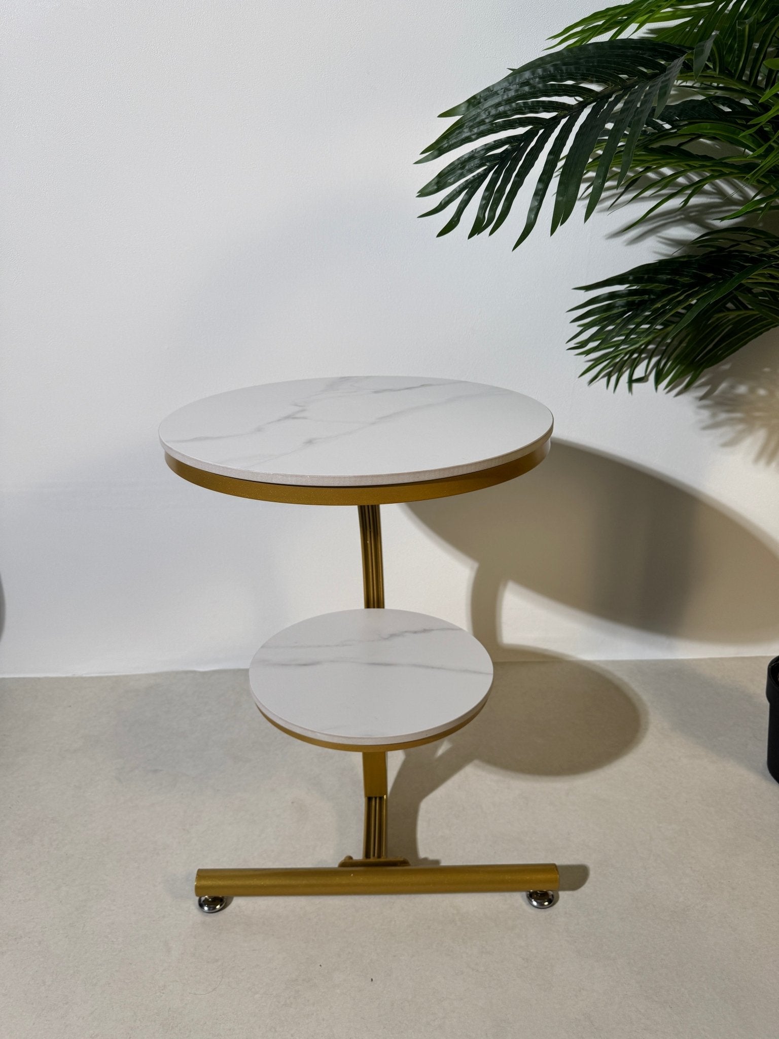 Modern Gold Side Table with Dual Topped Shelves - SHAGHAF HOME