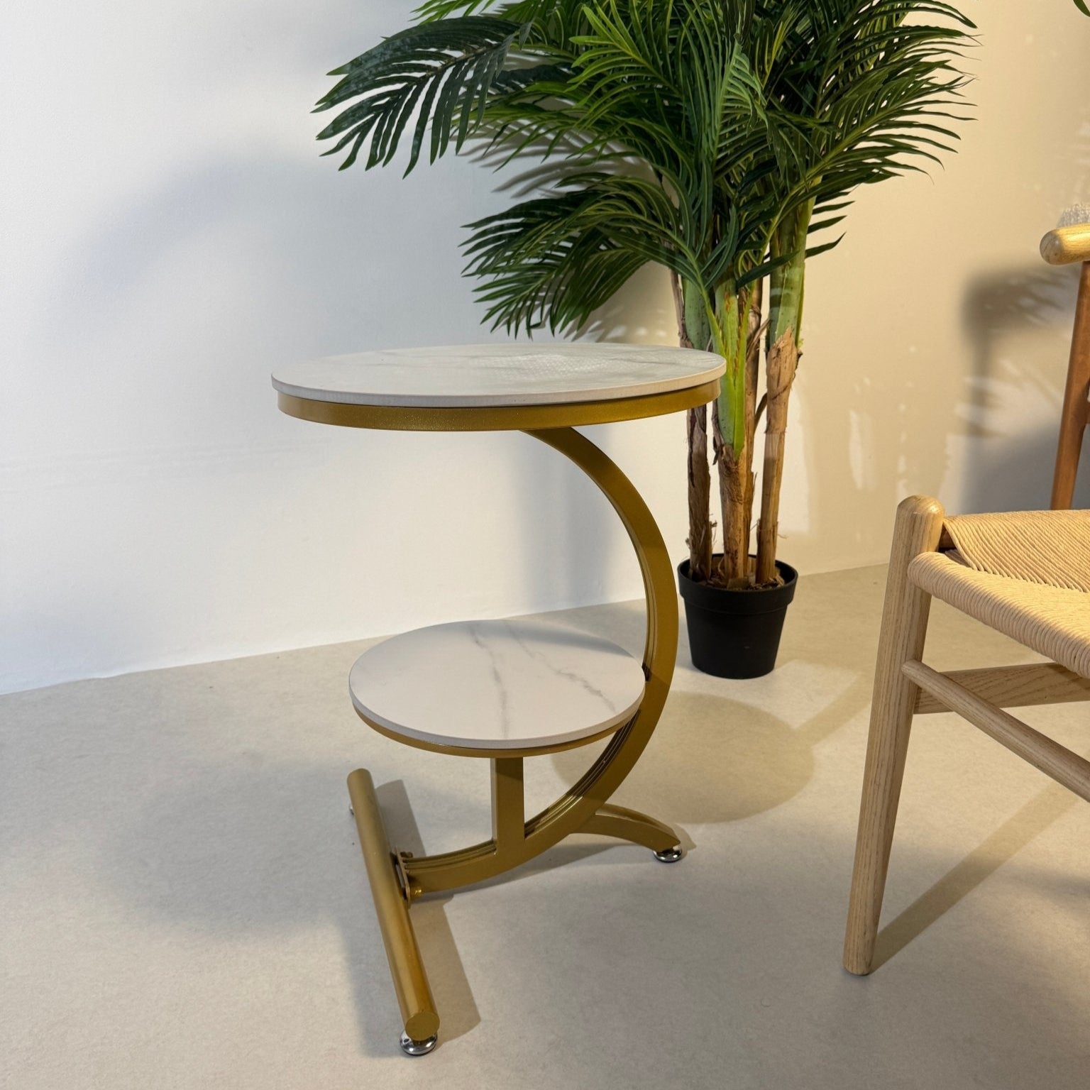 Modern Gold Side Table with Dual Topped Shelves - SHAGHAF HOME