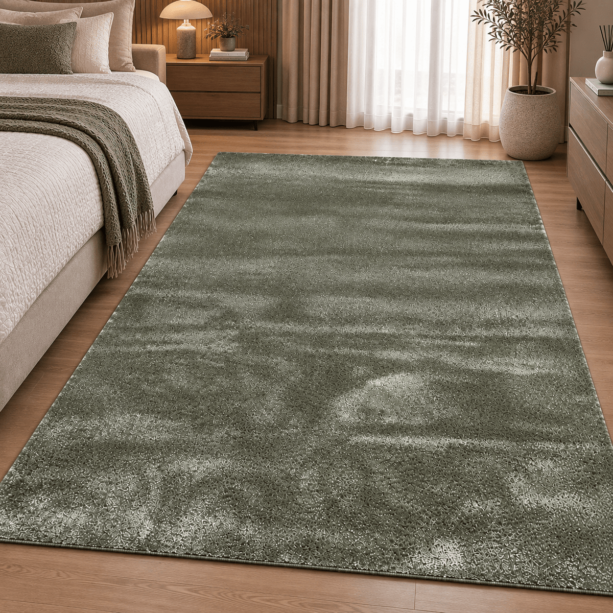 Modern Green Soft Shag Area Rug 150×230 cm – Plush Bedroom & Living Room Carpet - SHAGHAF HOME