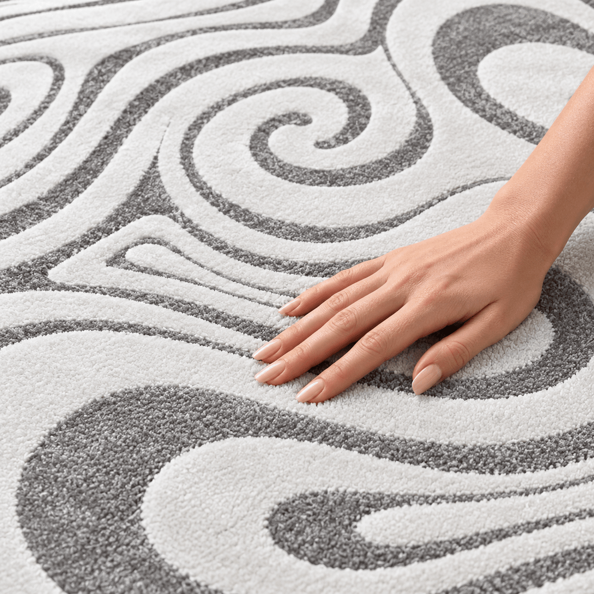 Modern Grey & White Swirl Rug – Abstract Large Area Carpet - SHAGHAF HOME