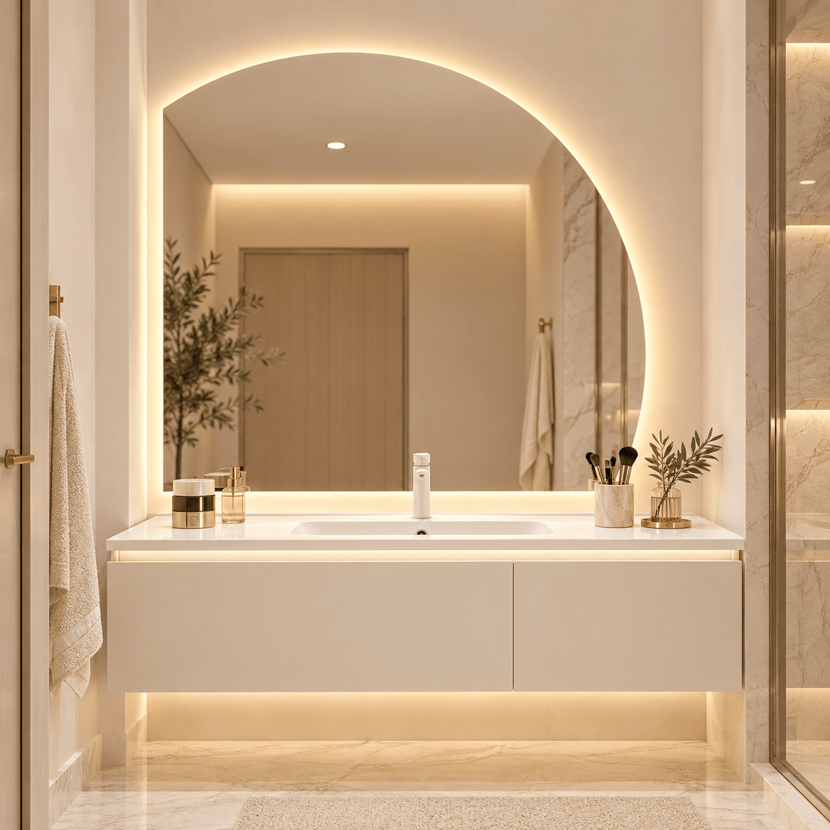 Modern Half-Moon LED Vanity Mirror 100×100 cm - SHAGHAF HOME