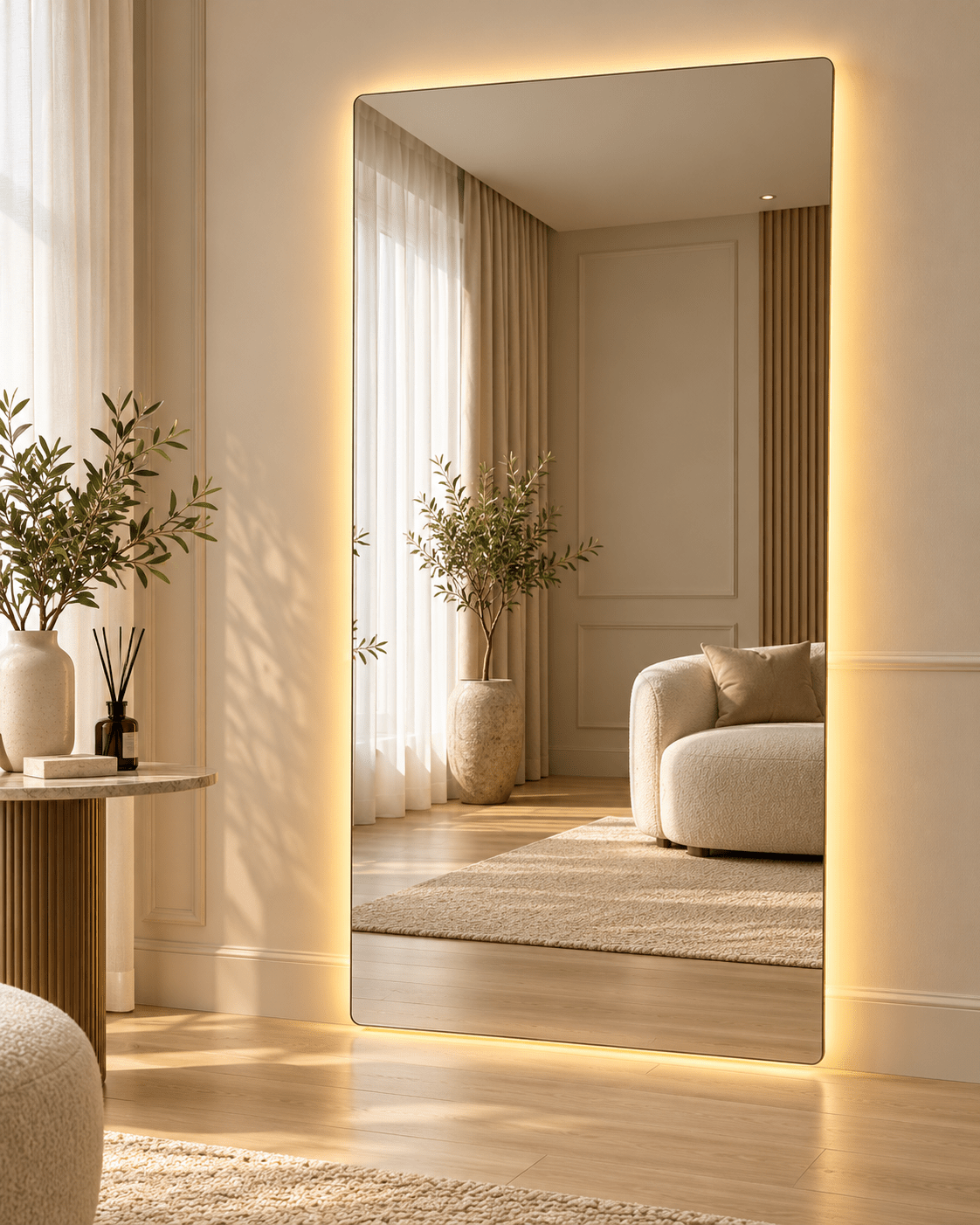 Modern Irregular LED Wall Mirror – Warm Backlit Decorative Mirror for Living Room, Bedroom & Hallway - SHAGHAF HOME