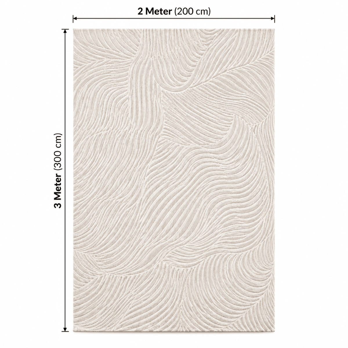 Modern Ivory Beige Wave Textured Rug 200×300 cm – Sculpted Abstract Carpet - SHAGHAF HOME