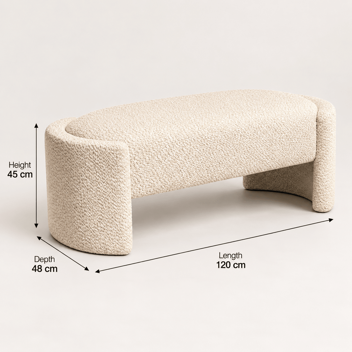Modern Ivory Bouclé Upholstered Bench - SHAGHAF HOME