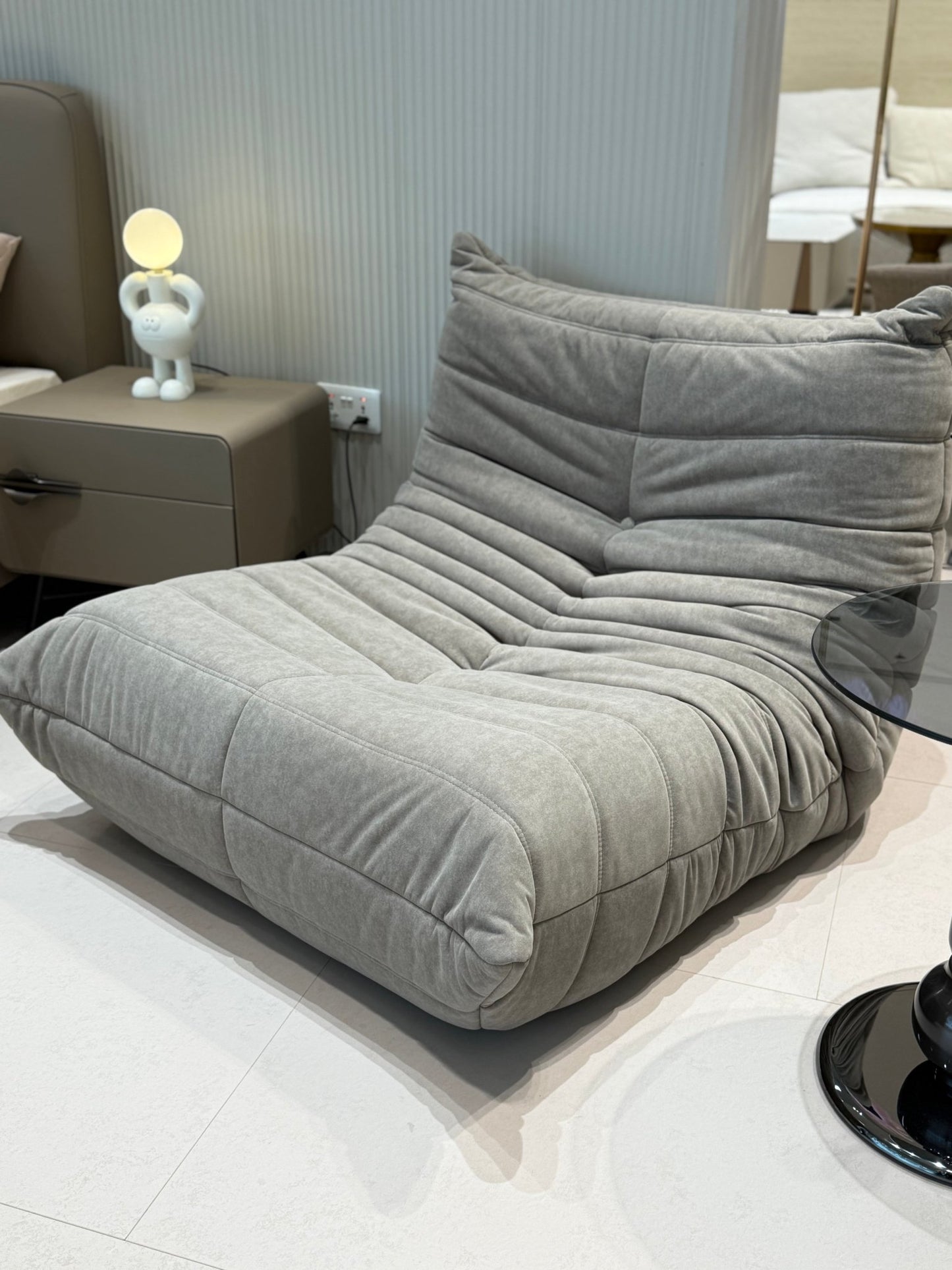 Modern Large White Velvet Lazy Chair - SHAGHAF HOME