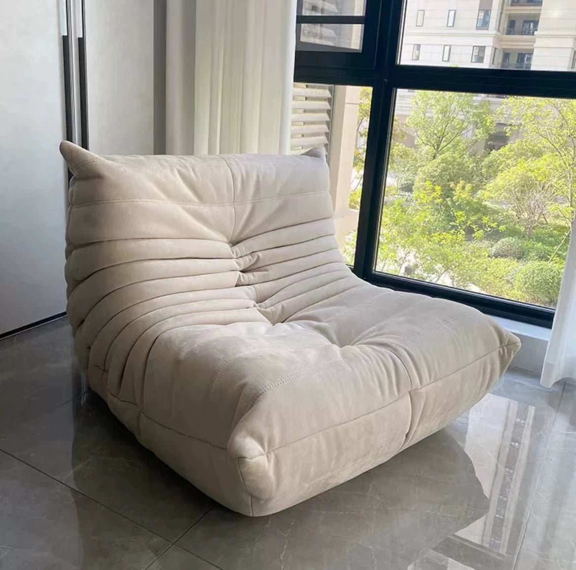 Modern large white Velvet lazy chair - SHAGHAF HOME