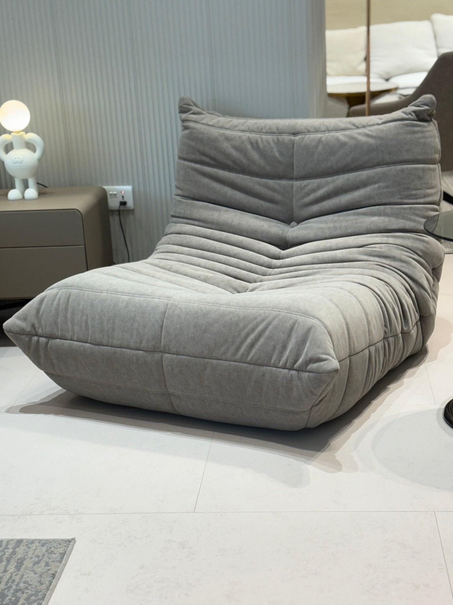 Modern Large White Velvet Lazy Chair - SHAGHAF HOME