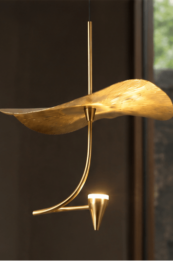 Modern Leaf Pendant Light – Gold LED Hanging Lamp | 25cm Sculptural Ceiling Light with Adjustable 1.5m Cable - SHAGHAF HOME