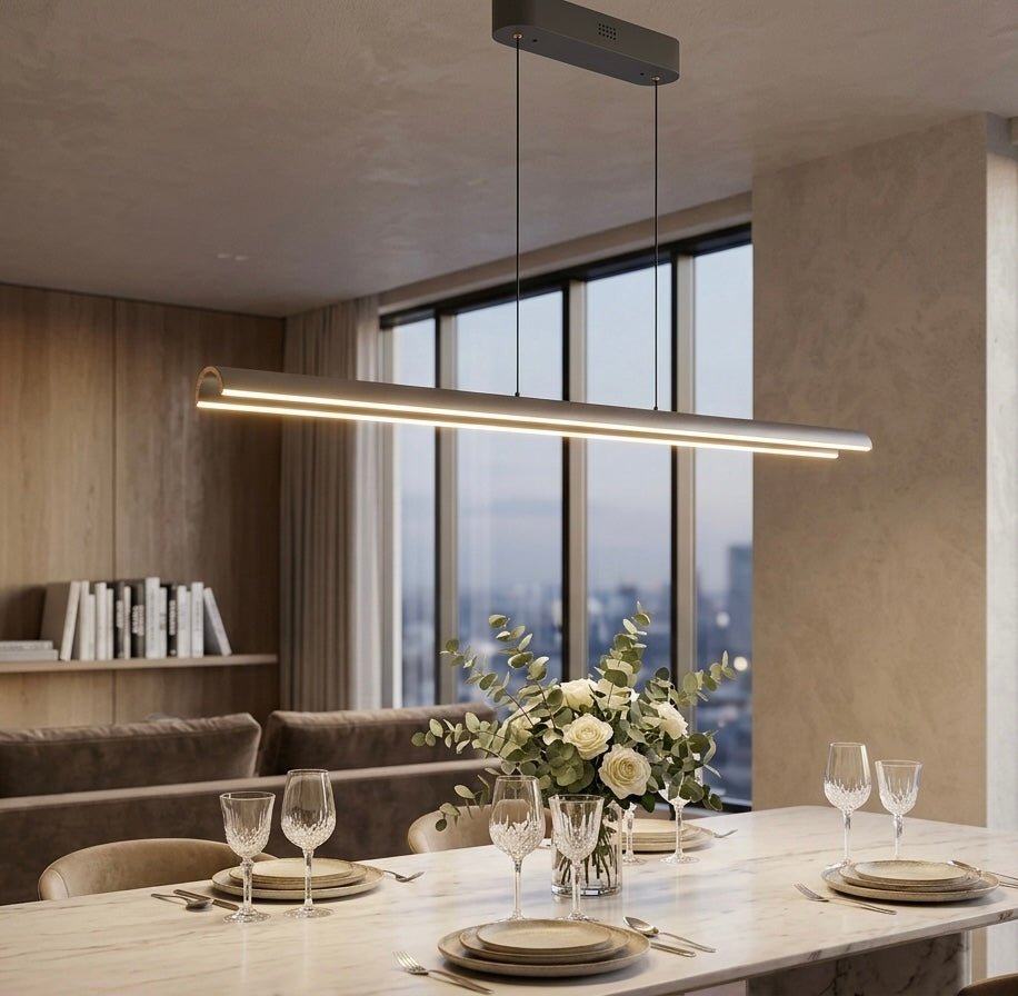 Modern Linear LED Pendant Ceiling Lamp – Matte Grey | Dimmable | Adjustable Height | CCT Changeable | 150 cm - SHAGHAF HOME