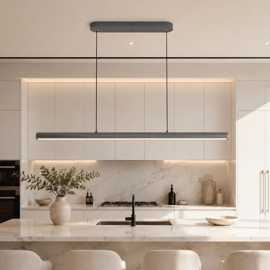 Modern Linear LED Pendant Ceiling Lamp – Matte Grey | Dimmable | Adjustable Height | CCT Changeable | 150 cm - SHAGHAF HOME