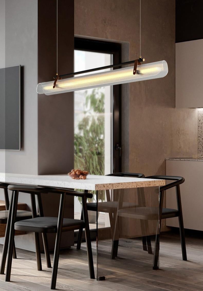 Modern Linear LED Pendant Light – Sleek Iron & Acrylic Design - SHAGHAF HOME