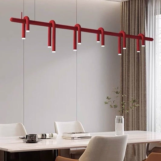 Modern Linear Red LED Chandelier – Industrial Iron Design - SHAGHAF HOME