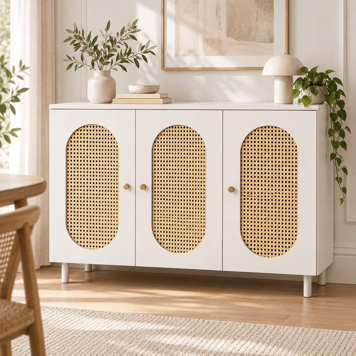 Modern MDF Sideboard Cabinet with Rattan Cane Doors 120×95×35 cm - SHAGHAF HOME