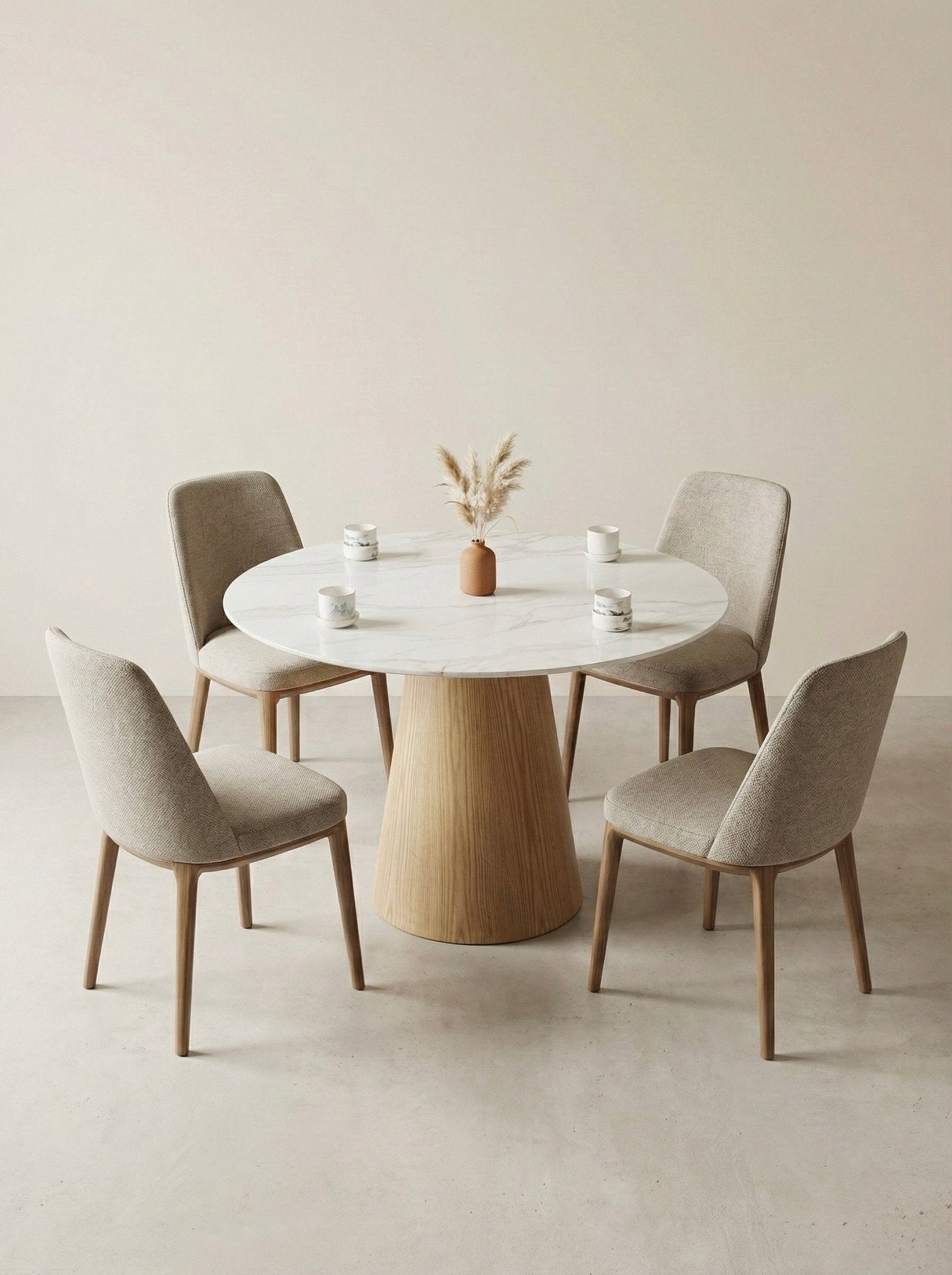 Modern Minimalist Round Dining Table – Ceramic Top & Wood Base - SHAGHAF HOME