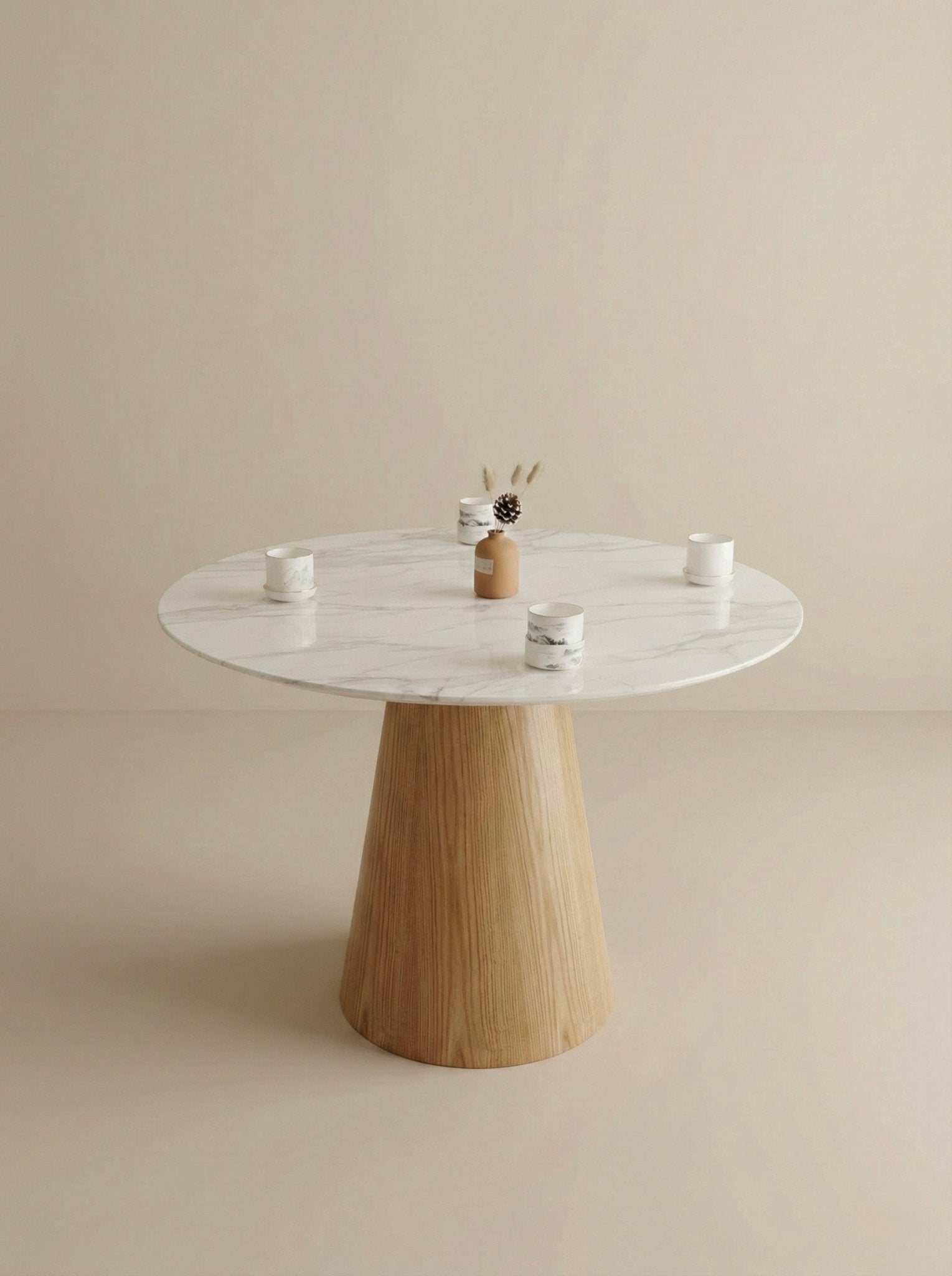 Modern Minimalist Round Dining Table – Ceramic Top & Wood Base - SHAGHAF HOME