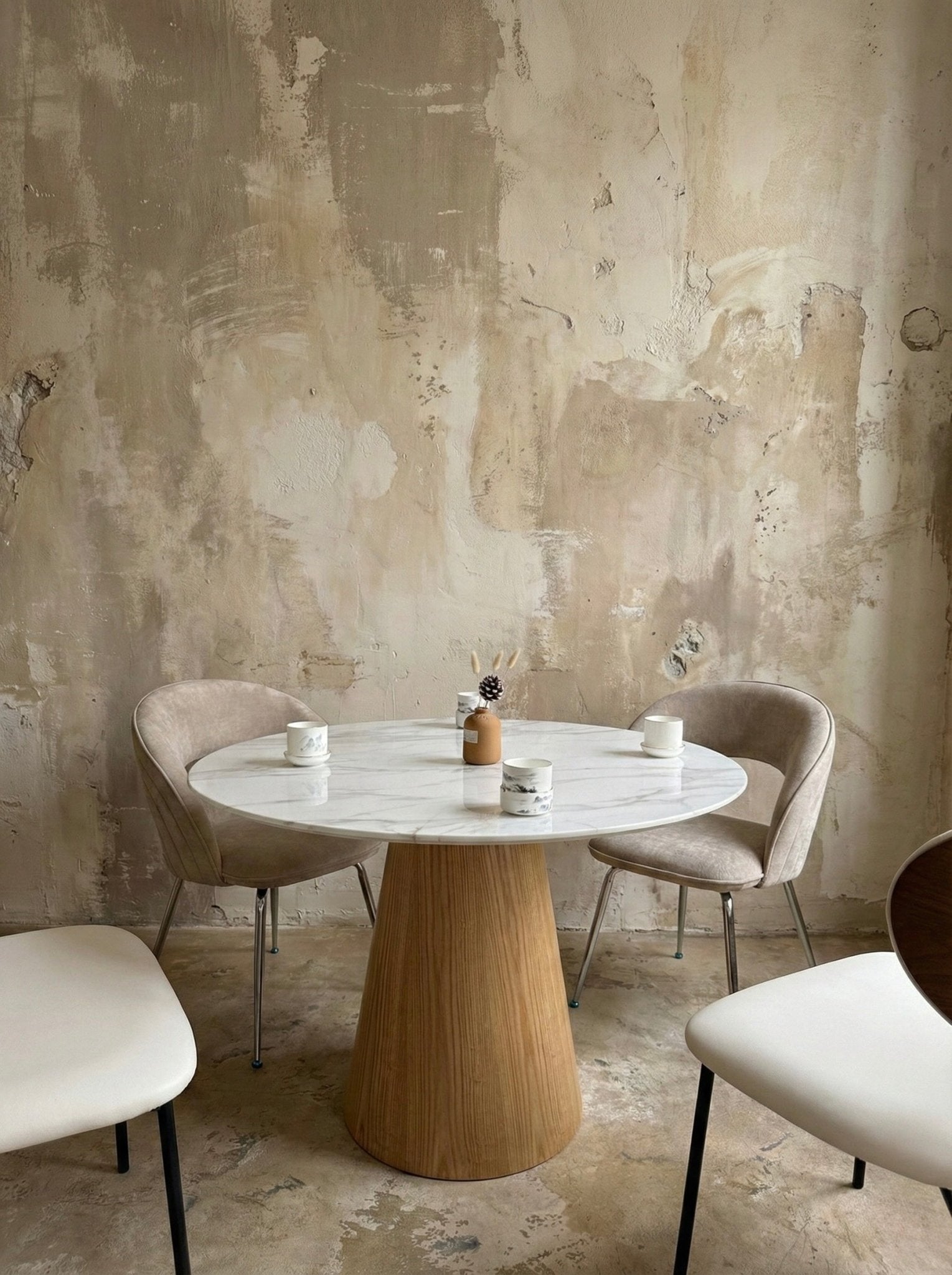 Modern Minimalist Round Dining Table – Ceramic Top & Wood Base - SHAGHAF HOME