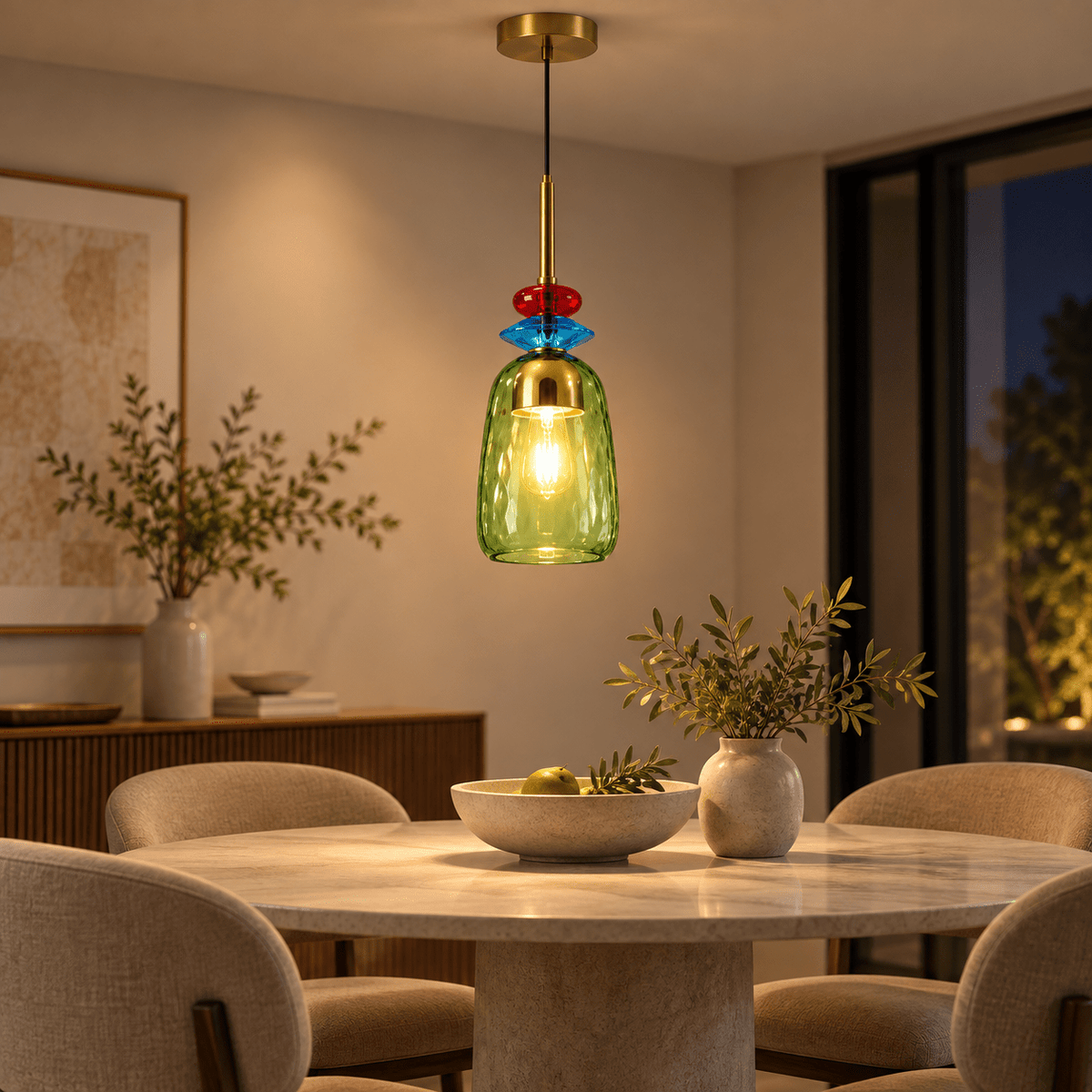 Modern Multicolor Glass Pendant Light with Gold Finish - SHAGHAF HOME