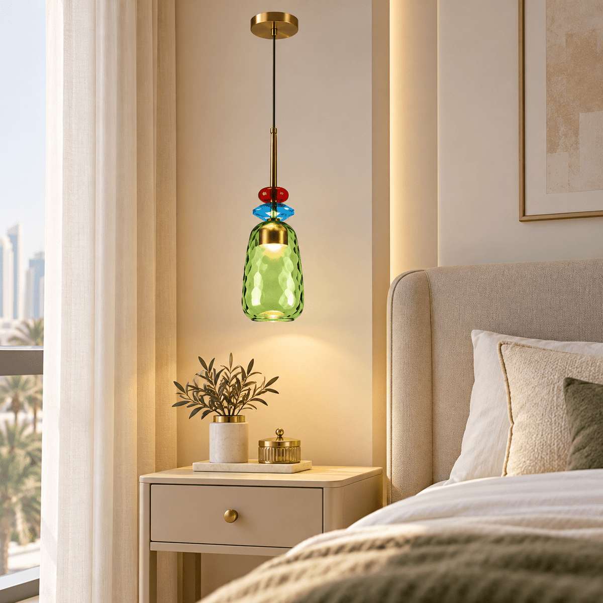 Modern Multicolor Glass Pendant Light with Gold Finish - SHAGHAF HOME