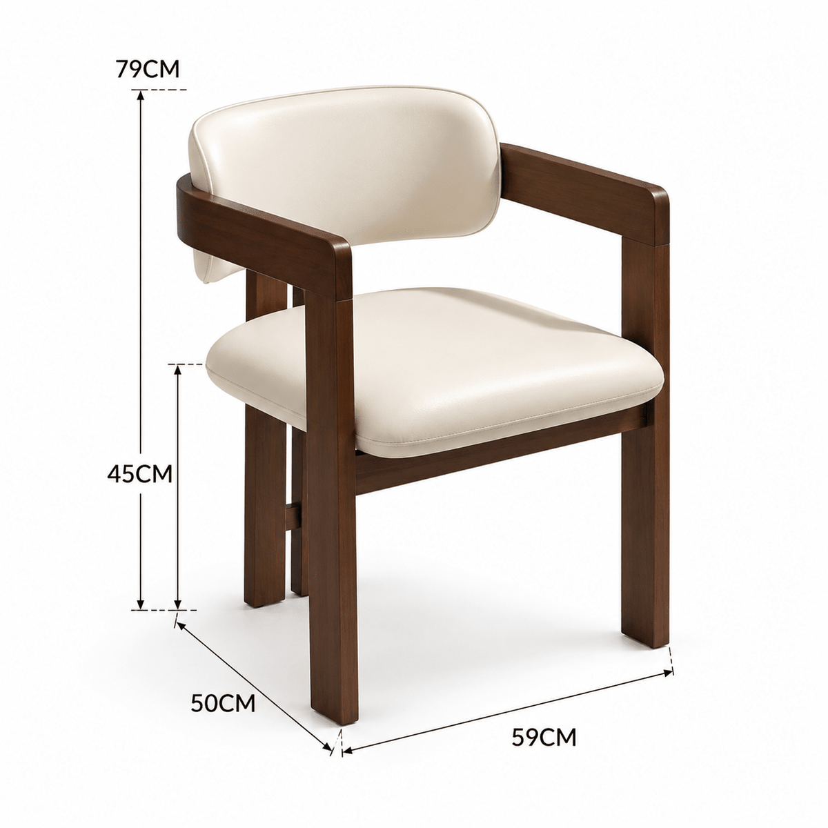 Modern Natural Wood Dining Armchair with Cream Artificial Leather - SHAGHAF HOME