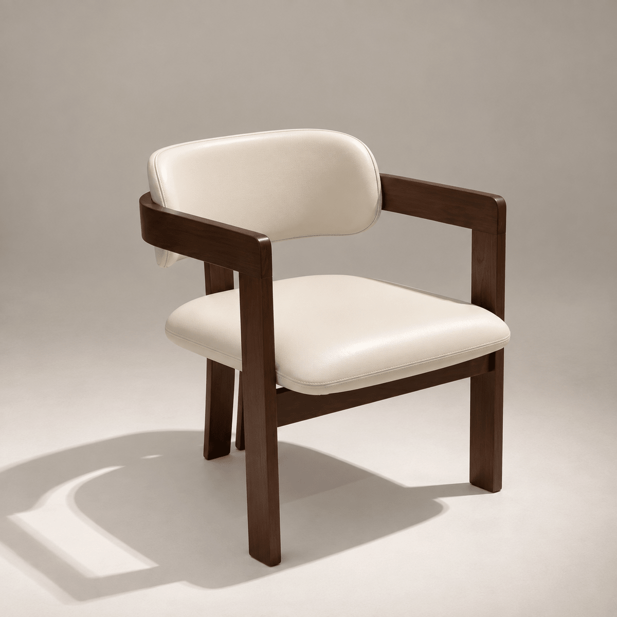 Modern Natural Wood Dining Armchair with Cream Artificial Leather - SHAGHAF HOME