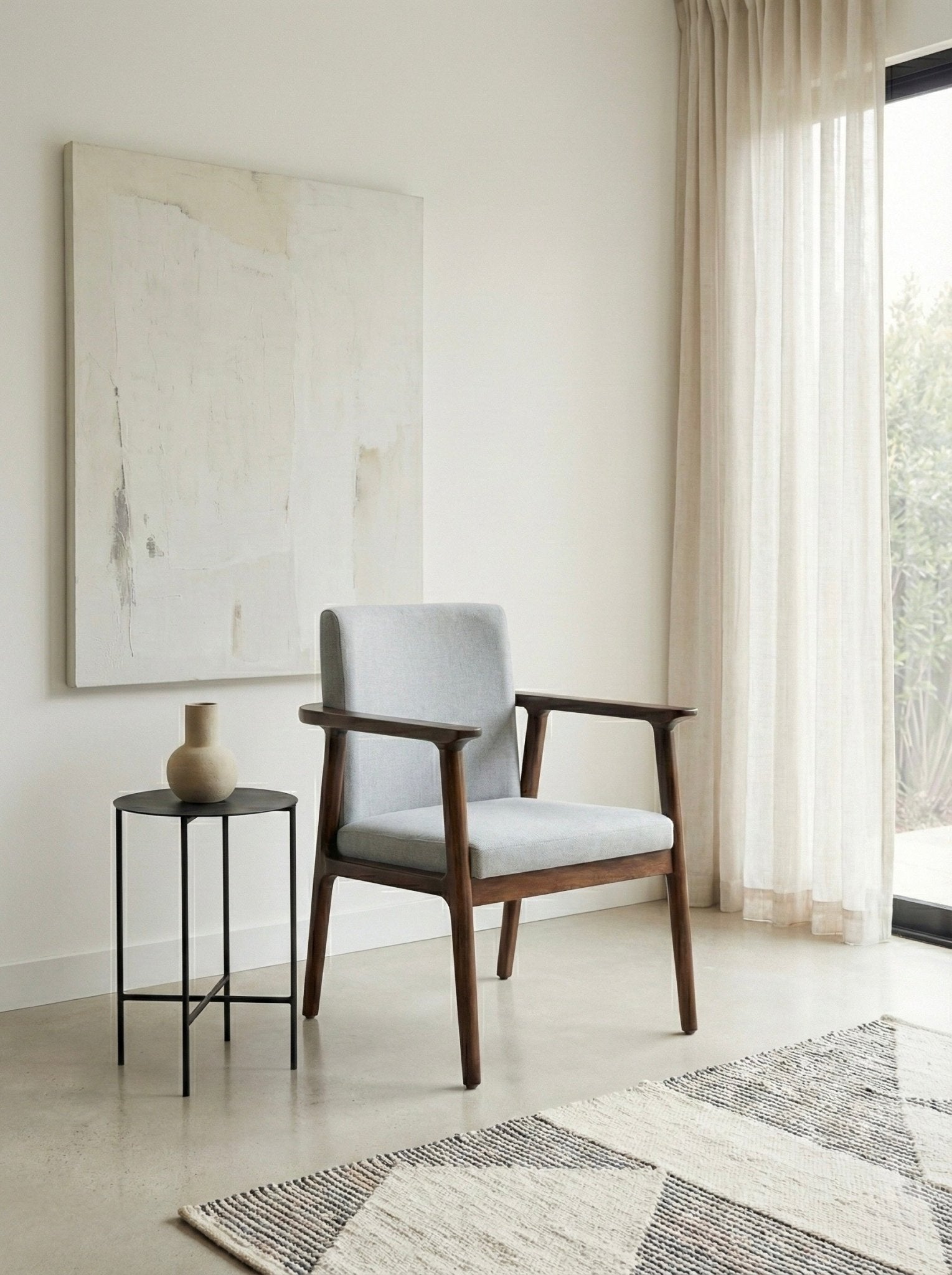 Modern Natural Wood Lounge Chair – Light Grey Upholstery - SHAGHAF HOME