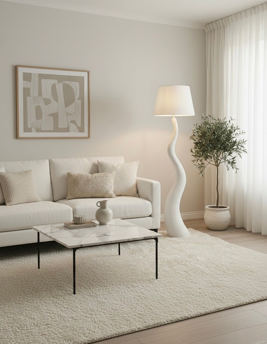 Modern Organic Sculptural Floor Lamp - White Textured Finish (165cm) - SHAGHAF HOME