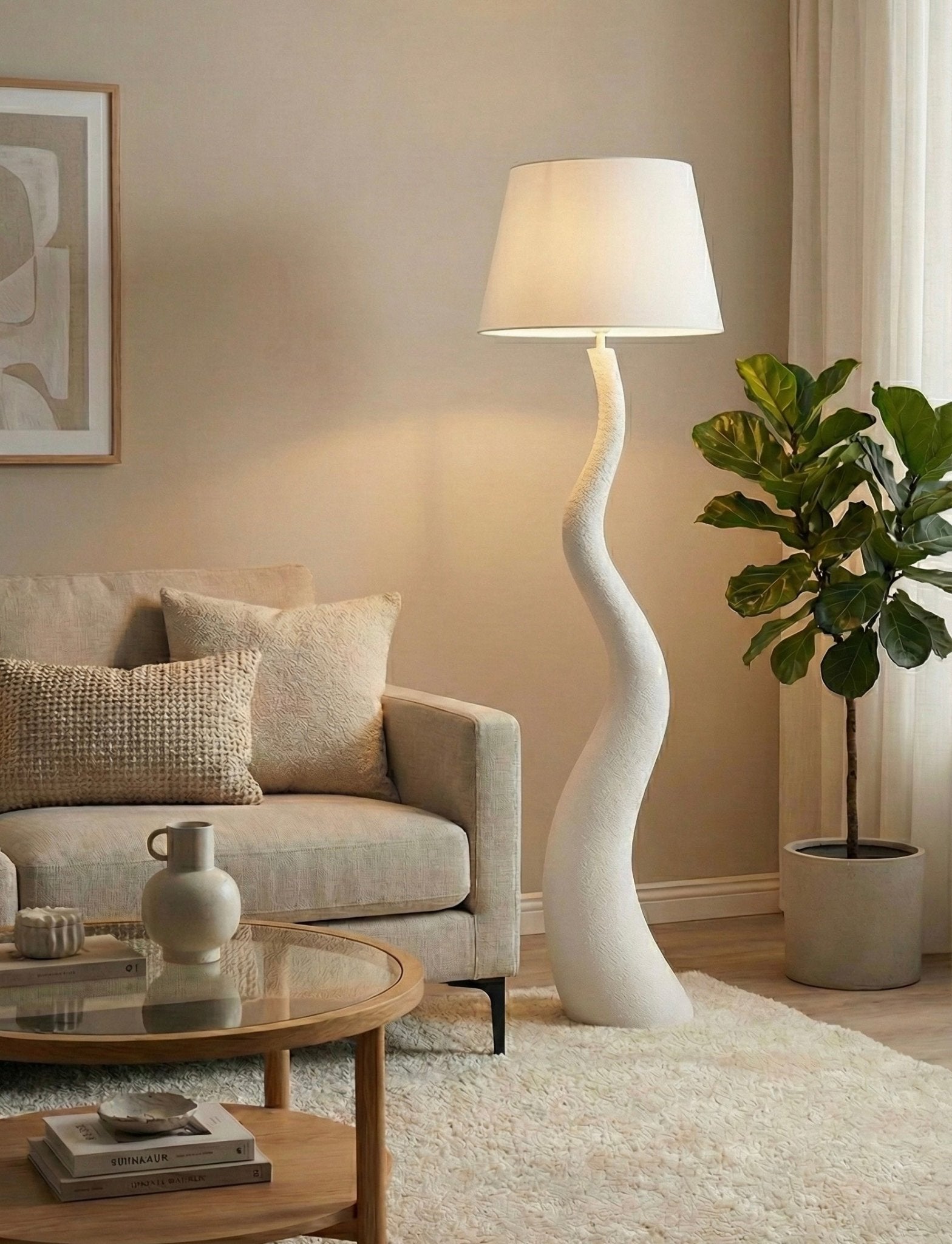 Modern Organic Sculptural Floor Lamp - White Textured Finish (165cm) - SHAGHAF HOME