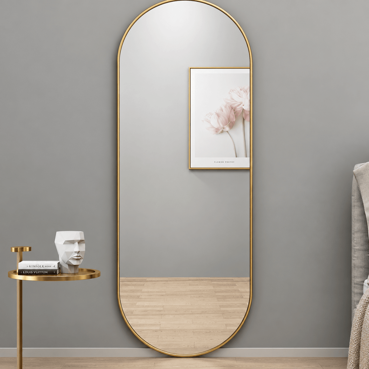 Modern Oval Full-Length Wall Mirror – Black & Gold Frame - SHAGHAF HOME