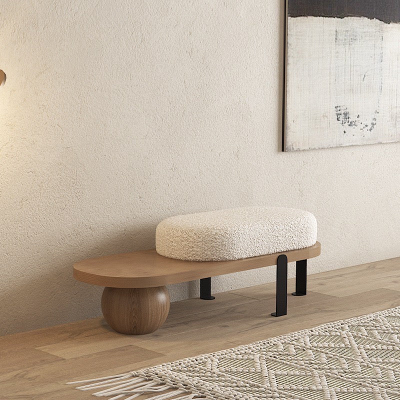 Modern Pine Wood Bench – Minimalist Design with Boucle Fabric Cushion - SHAGHAF HOME