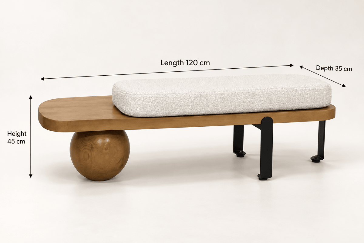 Modern Pine Wood Bench – Minimalist Design with Boucle Fabric Cushion - SHAGHAF HOME