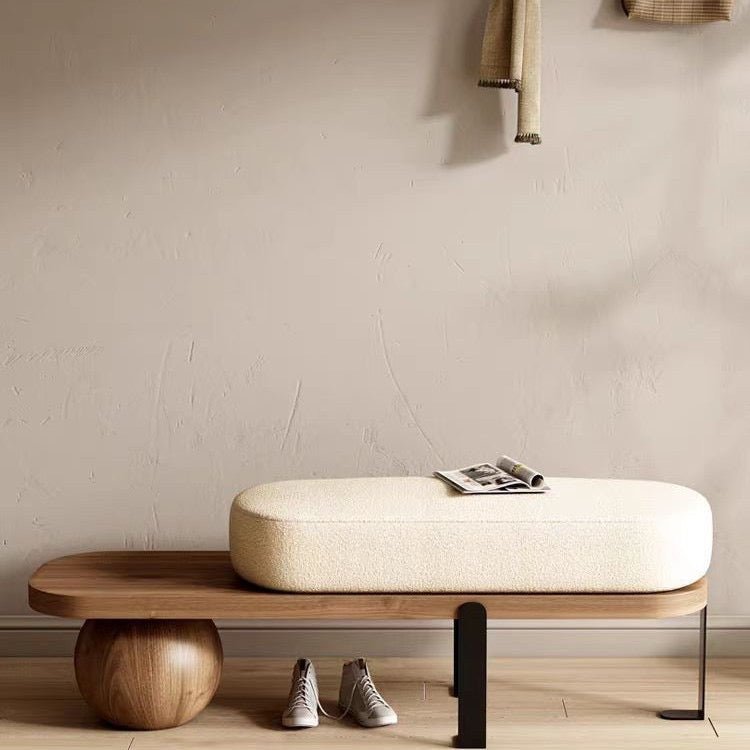 Modern Pine Wood Bench – Minimalist Design with Boucle Fabric Cushion - SHAGHAF HOME