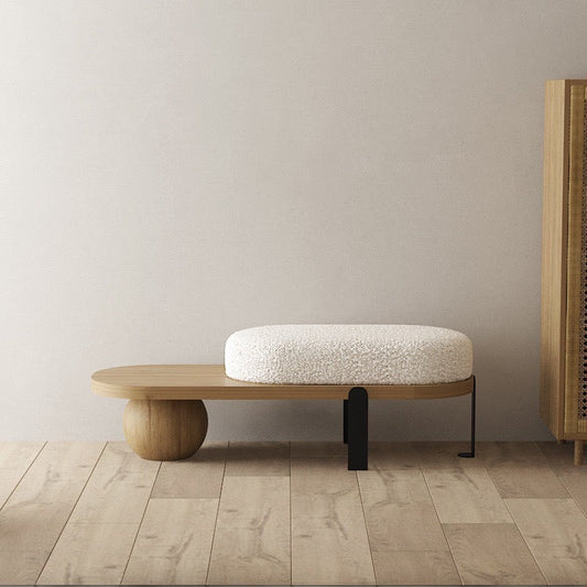 Modern Pine Wood Bench – Minimalist Design with Boucle Fabric Cushion - SHAGHAF HOME