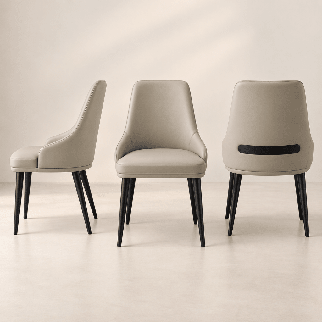 Modern PU Leather Dining Chair with Black Legs – Beige - SHAGHAF HOME