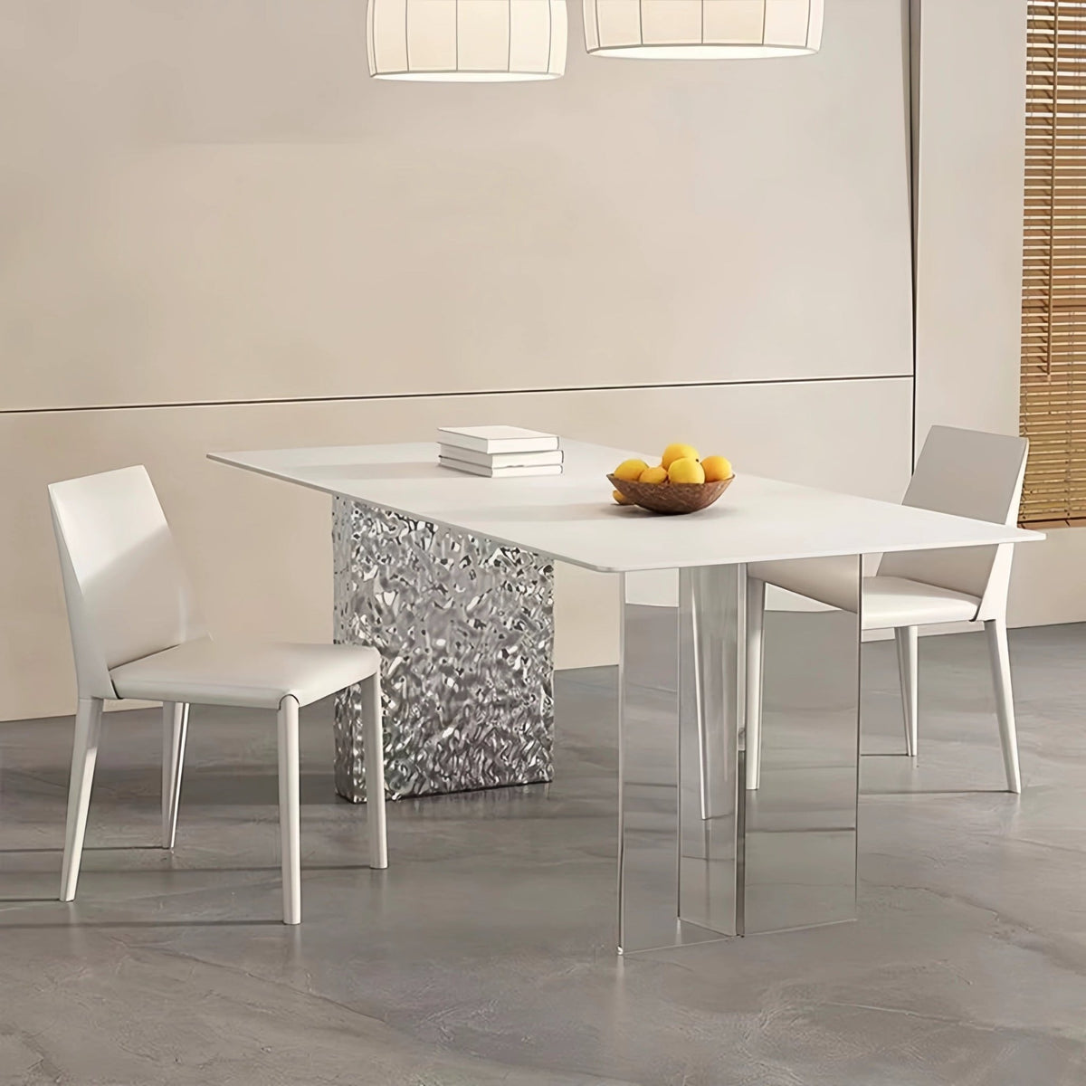 Modern rectangular white and silver dining table | SHAGHAF HOME