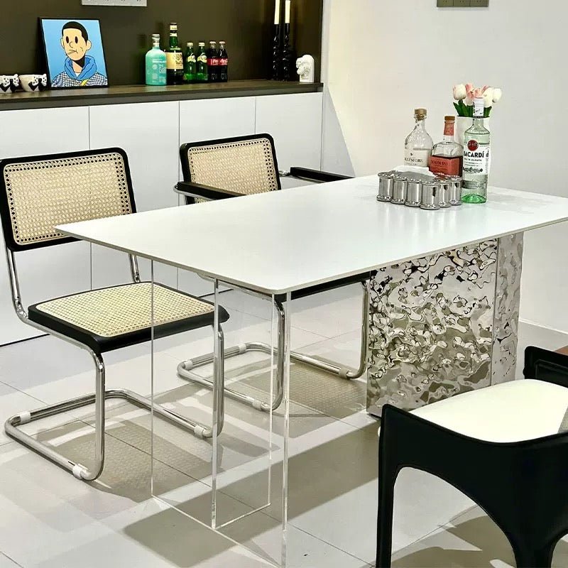 Modern rectangular white and silver dining table made - SHAGHAF HOME