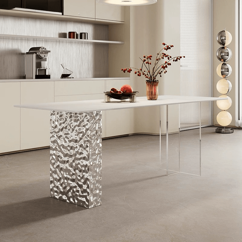 Modern rectangular white and silver dining table made - SHAGHAF HOME