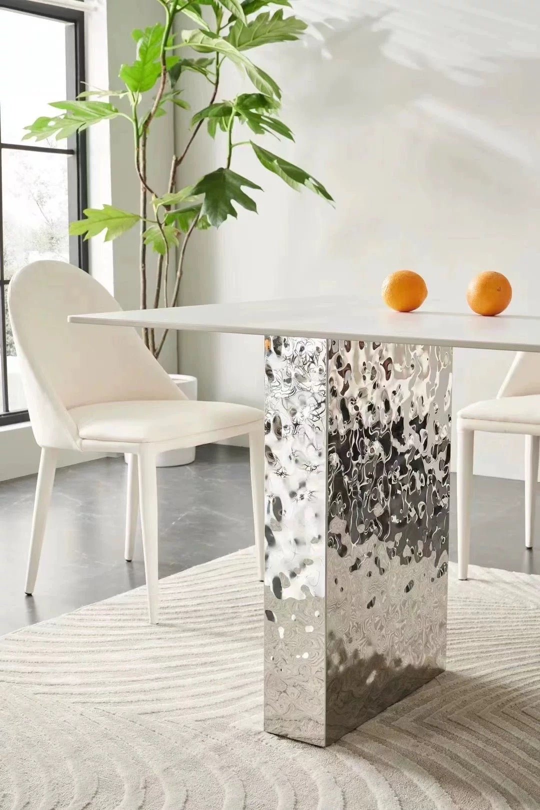 Modern rectangular white and silver dining table made - SHAGHAF HOME