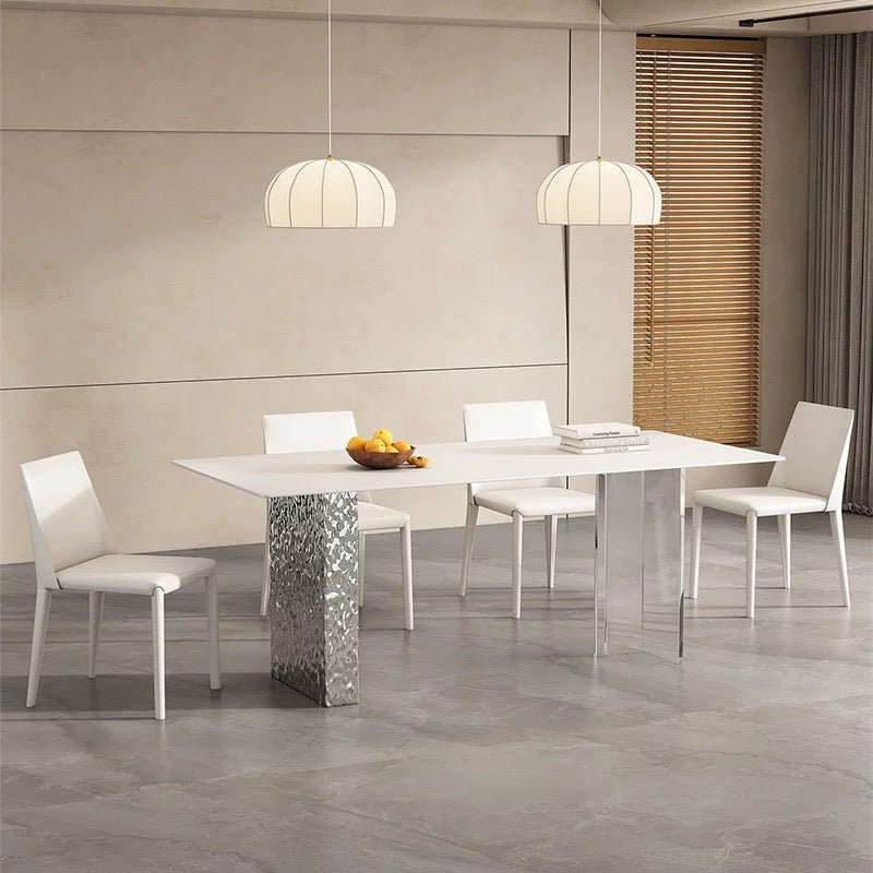 Modern rectangular white and silver dining table made - SHAGHAF HOME