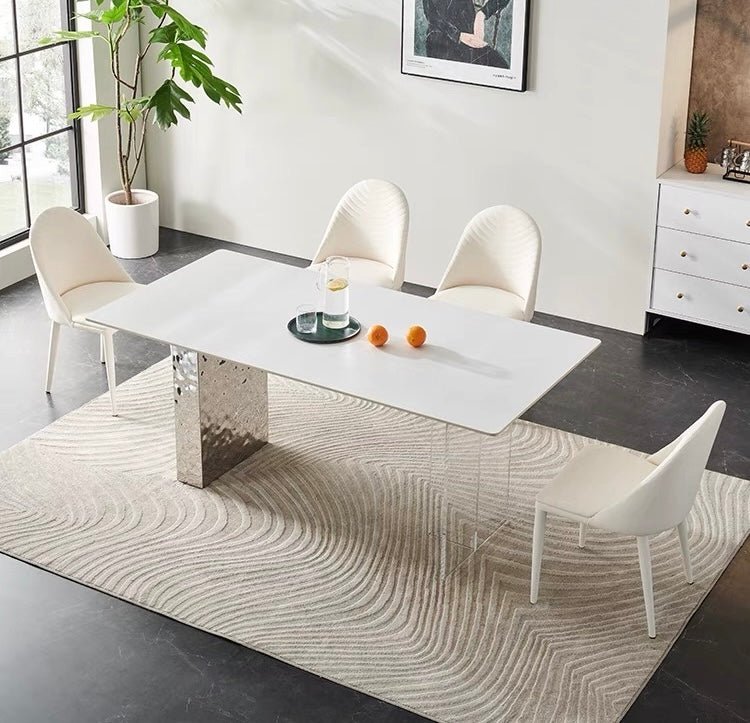 Modern rectangular white and silver dining table made - SHAGHAF HOME