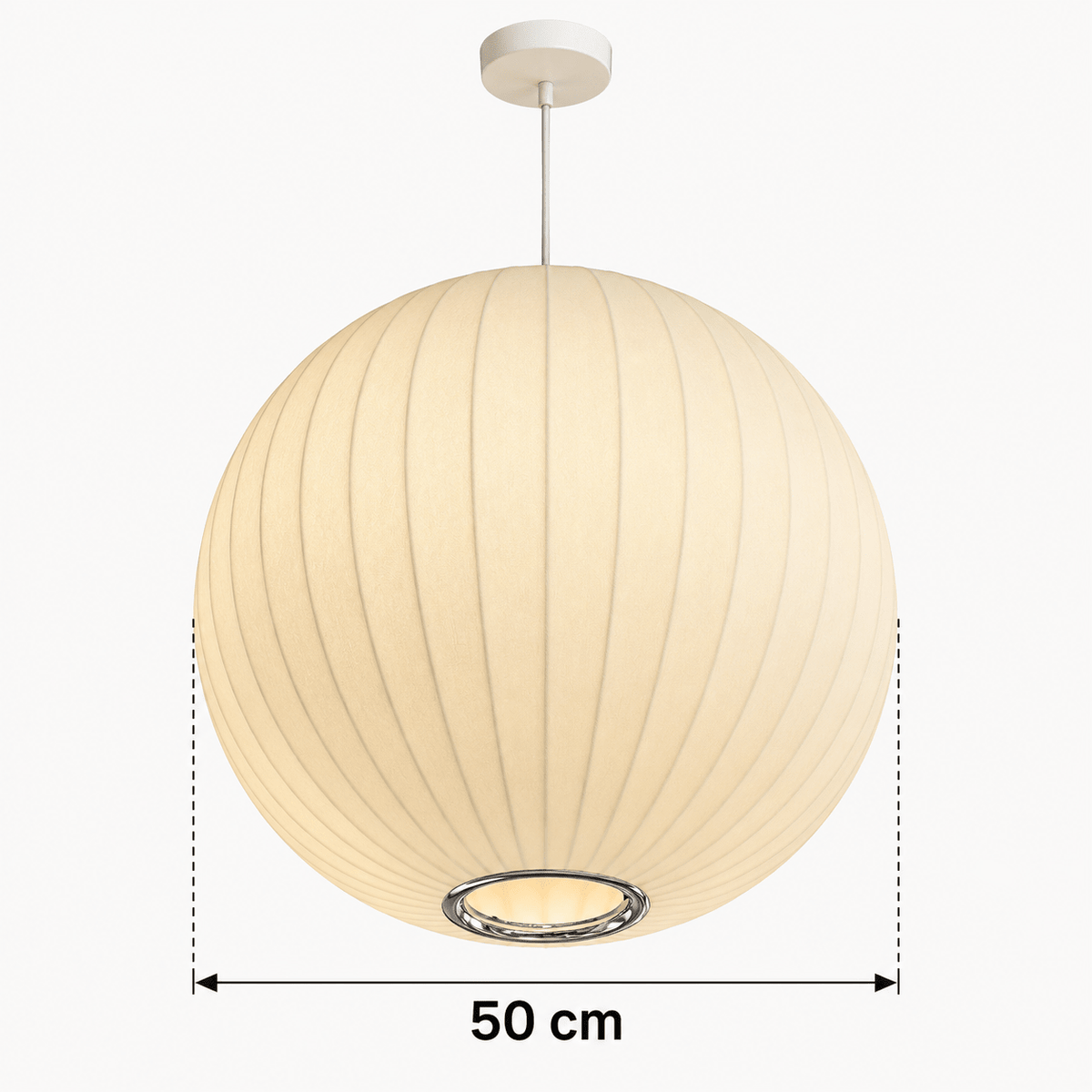 Modern Ribbed Globe Pendant Light 50 cm – Ivory Hanging Ceiling Lamp - SHAGHAF HOME
